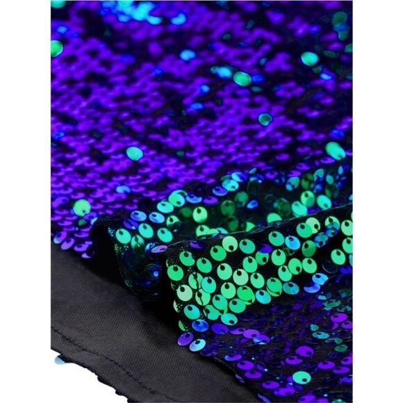 Allegra K Green and Blue Sequined Shining Adjustable Straps Sparkle Cami Top - Picture 6 of 9